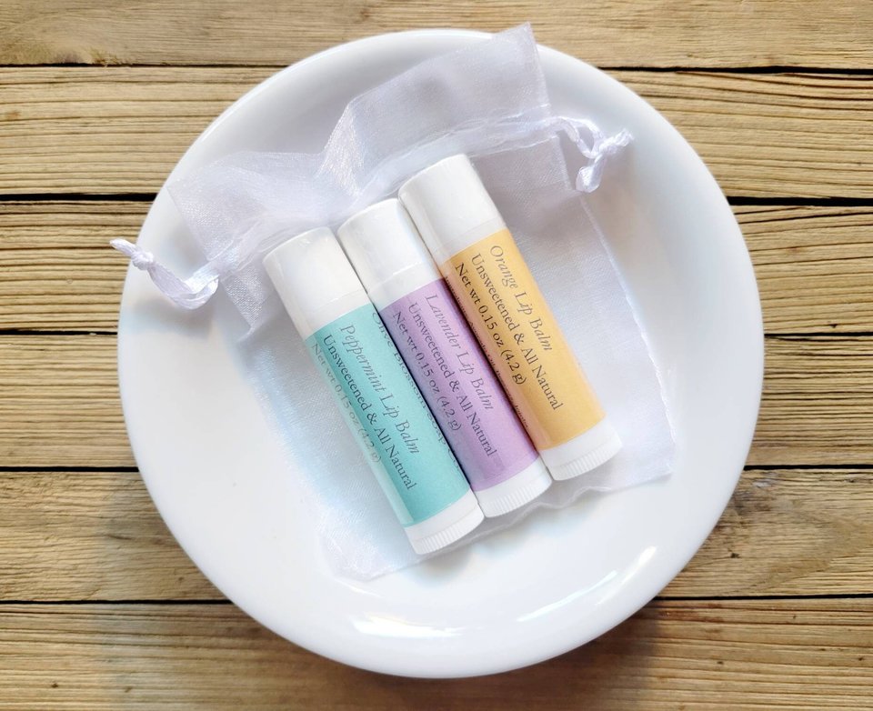 Set of 3 All Natural Lip Balms Made With Essential Oils