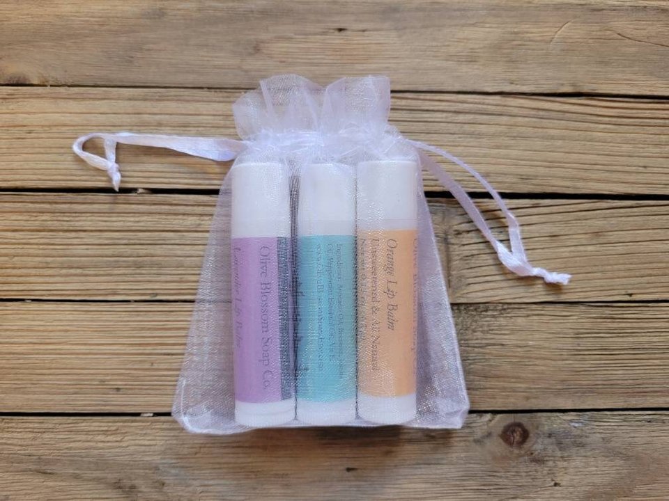 Set of 3 All Natural Lip Balms Made With Essential Oils